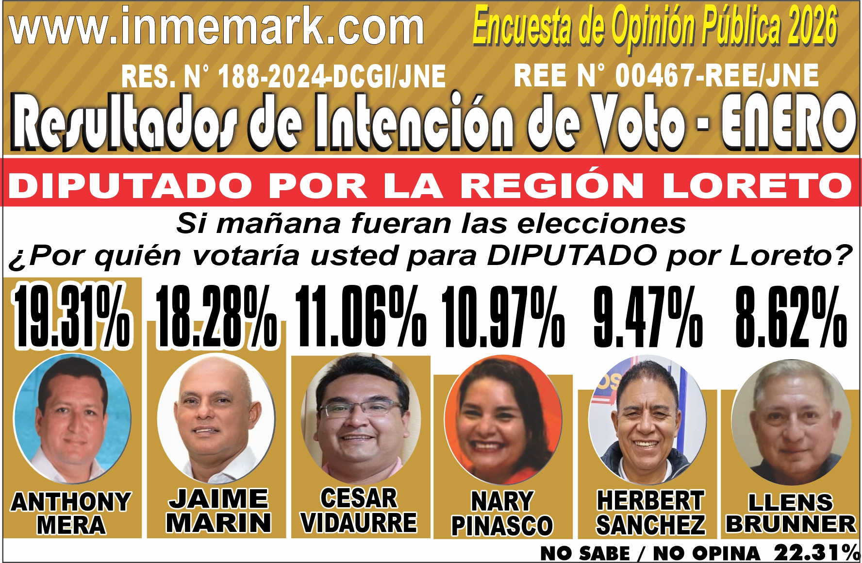 INTENCIÓN DE VOTO PARA DIPUTADO POR LORETO - ENERO